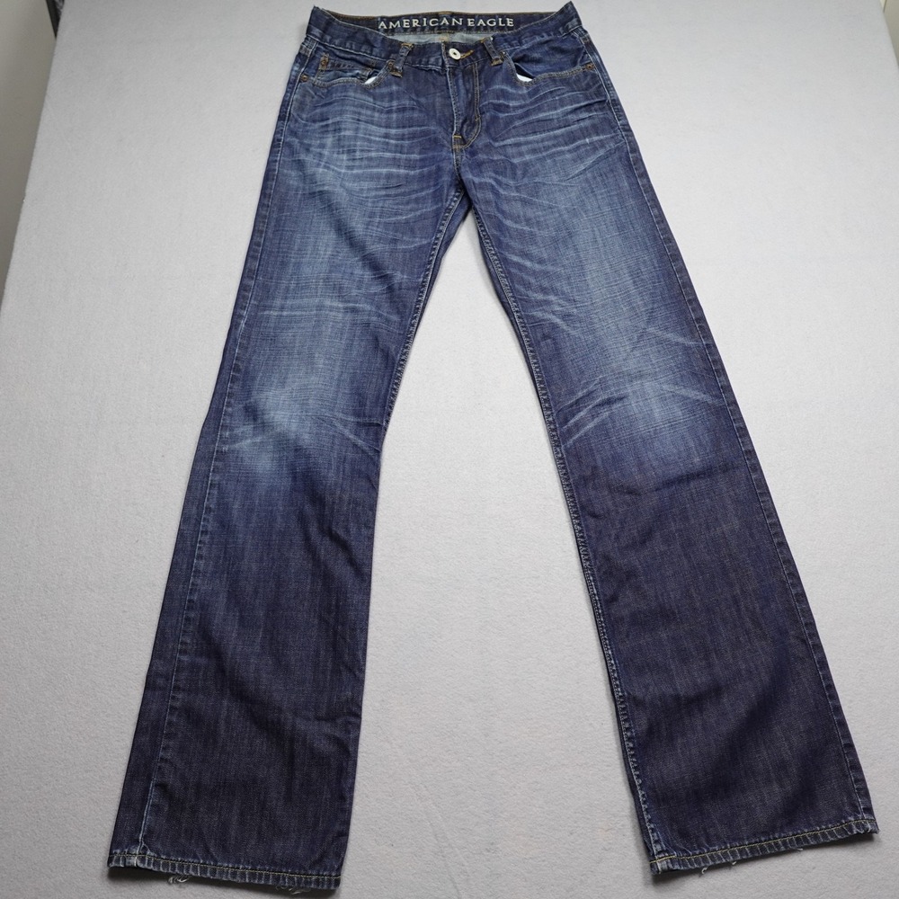 American Eagle Jeans Mens 30x34 Blue Bootcut Distressed Low Rise Regular Fit